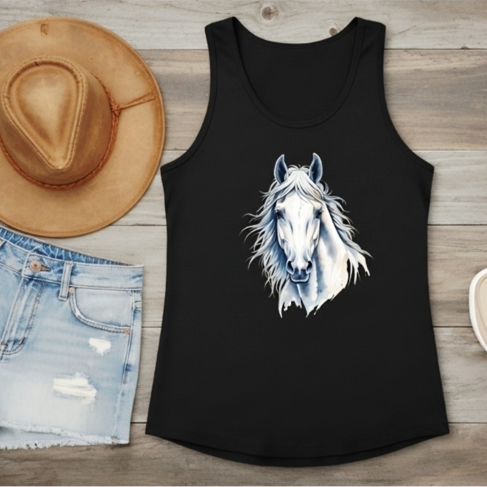 White Horse Tank Top • Western Horse Graphic • Boho Cowgirl Tank • Equestrian